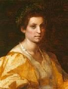 Andrea del Sarto Portrait of a woman in yellow oil painting